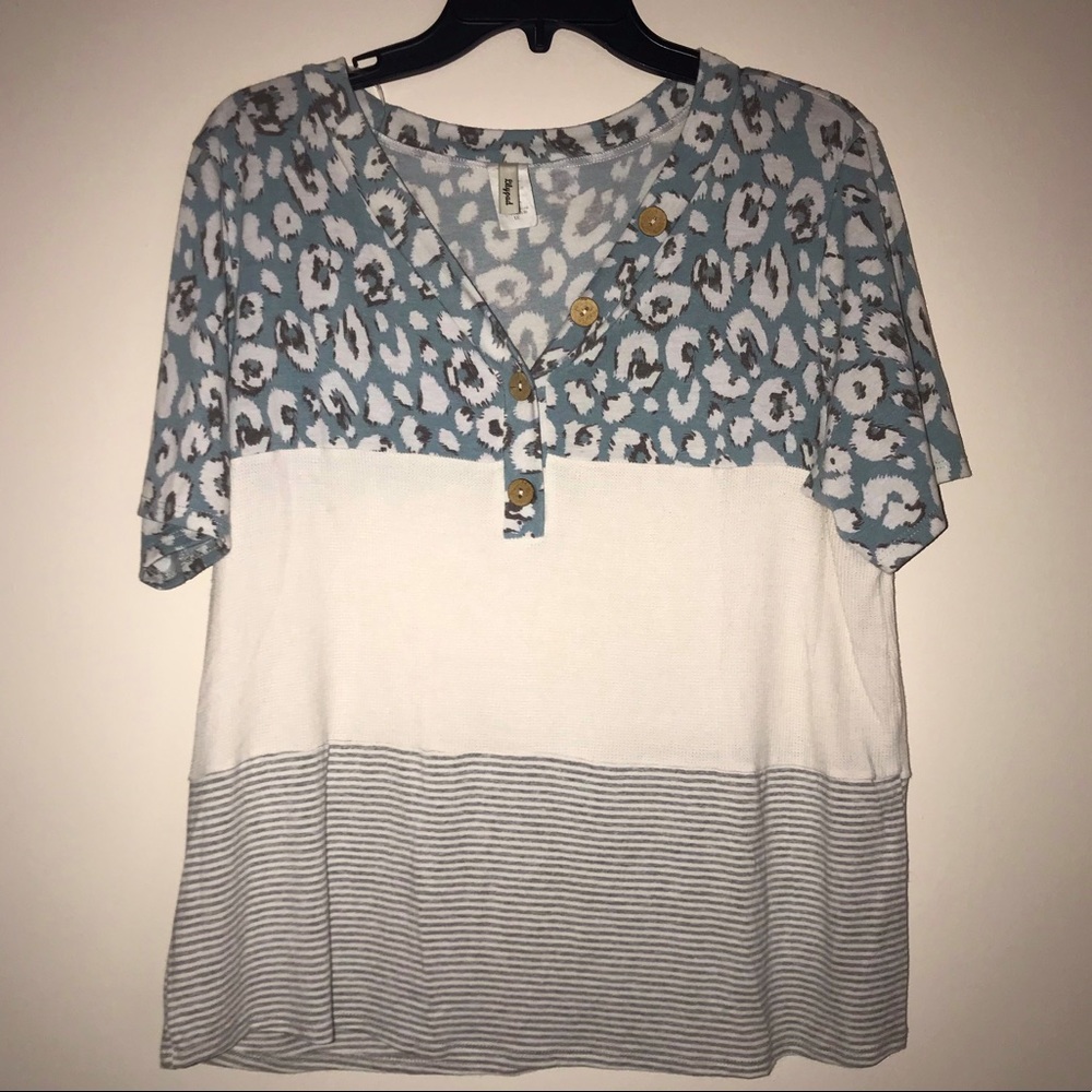 Waffle Knit Leopard Print Top